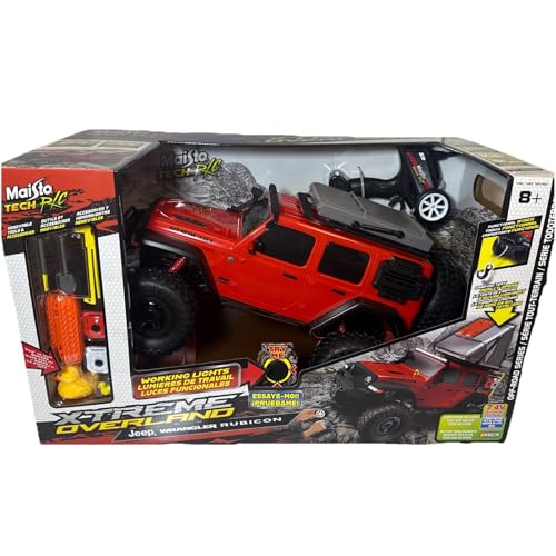 Maisto Tech RC Xtreme Overland Jeep Wrangler Rubicon – 4WD Remote Control Off-Road Truck with Working Lights, Rechargeable Battery & Winch, 1:16 Scale, Ages 8+ - Color May Vary