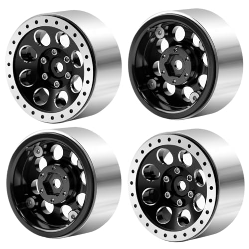 1.3 Beadlock Wheel Rims for SCX24 TRX4M Upgrade 1/24 1/18 RC Crawler Car (Black) - color: Black