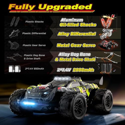 DEERC 1611 1/14 Fast Brushless RC Car for Adults,4x4 Remote Control Truck | High Speed Off-Road RC Truck,Waterproof Monster Truggy, All Terrain RC Drift Car for Boys 8-12,2 Batteries,3S Lipo Compatibl - style: 1/14 Yellow