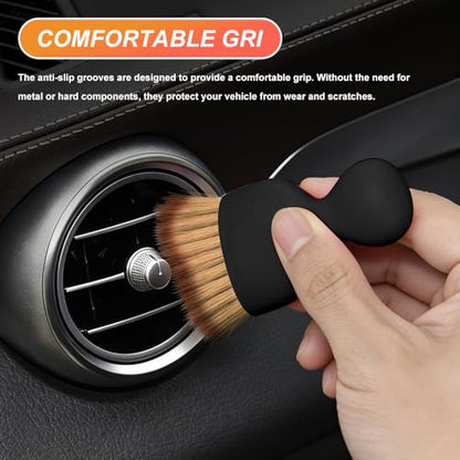 Car Interior Detailing Brush, Soft Bristle Car Interior Cleaning Tool, Auto Air Conditioning Outlet Cleaning Brush, Dusting Brush for Panel Air Vent Dashboard Leather (Dark Brown with Cap) - color: Dark Brown With Cap