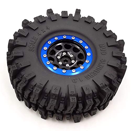 120mm Tall 1.9 Mud Slingers Tires T8 Soft Sticky Tyres & 1.9 Beadlock Wheels Rims Black Blue For RC 1/10 Rock Crawler SCX10 TRX4 Gen8, (4-Pack, HS700601) - color: Black & Blue