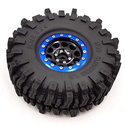 120mm Tall 1.9 Mud Slingers Tires T8 Soft Sticky Tyres & 1.9 Beadlock Wheels Rims Black Blue For RC 1/10 Rock Crawler SCX10 TRX4 Gen8, (4-Pack, HS700601) - color: Black & Blue