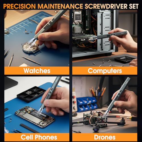 Precision Electric Screwdriver Set,160-in-1 Mini Electric Screwdriver,650mAh Rechargeable Screwdrivers,S2 Magnetic Bit,3 Torque Settings,Repair Tool Kit for Computer Phone Laptop Camera Watch Glasses - color: 160 Grey