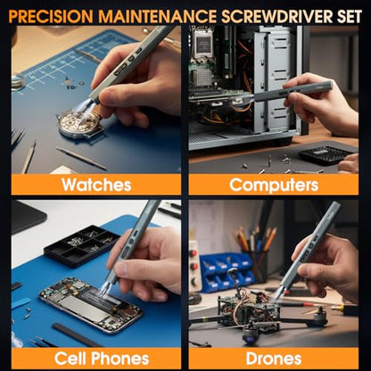 Precision Electric Screwdriver Set,160-in-1 Mini Electric Screwdriver,650mAh Rechargeable Screwdrivers,S2 Magnetic Bit,3 Torque Settings,Repair Tool Kit for Computer Phone Laptop Camera Watch Glasses - color: 160 Grey