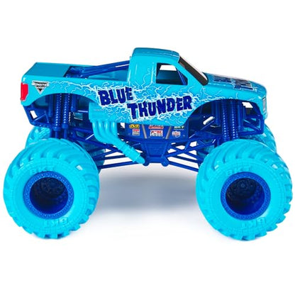 Monster Jam Blue Thunder Monster Truck- New 2024 Aqua Color Scheme - 1:24 Scale Die-Cast Vehicle-Chrome Rims and BKT Tread Tires for Use in All Playsets-Collectible for Fans & Birthday Parties