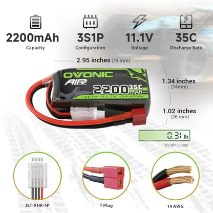 OVONIC 3S 11.1V Lipo Battery 2200mAh 35C Max to 70C Deans Connector - 2 Pack 3S Short Packs Batteries with Hyper Power for RC Car Vehicles RC Boat Drone Airplane Quadcopter Helicopter FPV (2 Packs)