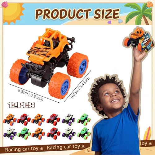 Skylety 12 Set Monster Truck Friction Powered Off-road Vehicle Set with Motivational Reward Cards Metal Chains Summer Incentive Gifts for End of the Year Early Learners Achievement Prizes Group