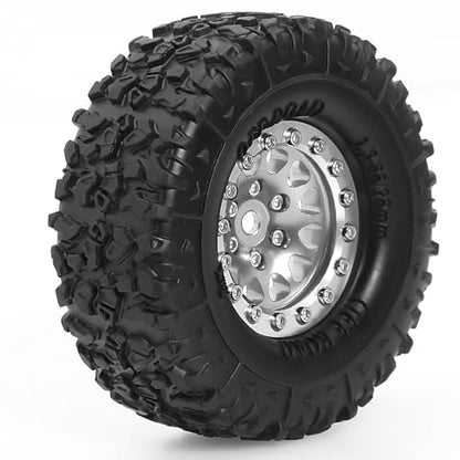 REDSPIDER 1.3 Aluminium Alloy Beadlock Wheels and Crawler Tires 1/24 RC Muddy Swamp Tyre 7mm Hex Fit for 1/18 1/24 Axial Trx4m SCX24 AX24 FCX24 RC Crawler XC-1 RTR CR-18P EVO (Silvery) - color: Silvery
