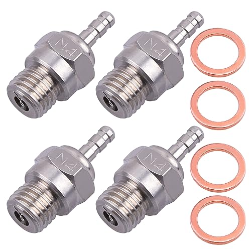 N4#4 NO.4 Glow Plug 70117 Medium Hot Spark Nitro Engine Parts for Traxxas HPI HSP Kyosho Redcat 1/8 1/10 RC Car Truck Buggy Replace OS 8 (4PCS)