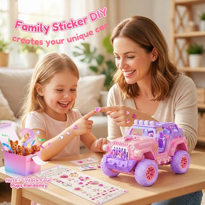Remote Control Car for Girls with Spray and Sound, 2.4GHz Sparkling Pink RC | RC Cars for Kids with Dual Color Light & Doll, DIY Stickers, Windmill, Toy Cars Christmas Birthday Gift for Girls Age 6-12