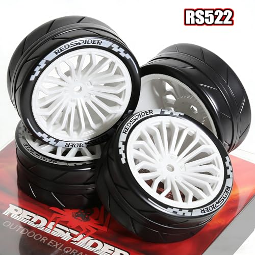 1/10 RC On Road Tires OD 2.55'' & Plastic Wheels 12mm Hex for 1:10 Scale Racing Touring Street Car Tamiya TT01 TT02 XV01 TA06 A959 144001 HPI KYOSHO HSP PTG2 Traxxas (White) - color: White