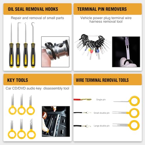GOOACC 238Pcs Trim Removal Tool, Auto Push Pin Bumper Retainer Clip Set Fastener Terminal Remover Tool Adhesive Cable Clips Kit Car Panel Radio Removal Auto Clip Pliers, Yellow - color: 120Pcs Clips + 118 Remover Yellow