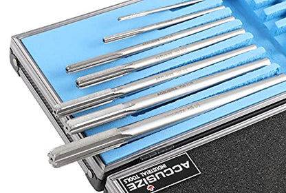 Accusize Industrial Tools Chucking Reamer Set, 1/8" to 1/2" by 1/16", 7 Pc | HSS M2 Premium, Straight Flute, Right Hand Cut, ANSI, Aluminum Case, 5528-SH00 - size: Fractional 1/8" thru 1/2" by 16ths