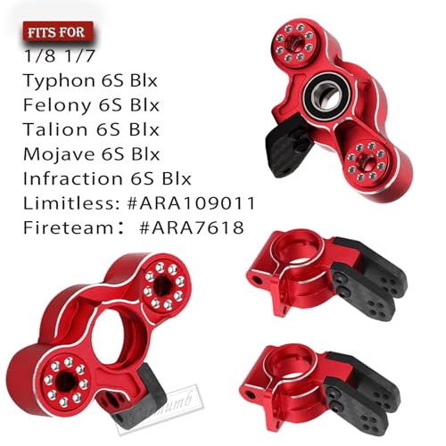 RC Upgrades Part for 1/8 Typhon/Talion 6S BLX,1/7 Felony/Mojave/Infraction/Limitless 6S BLX,Alloy Front Knuckles Steering Blocks &Rear Hub Stub Axle Carriers,Red - color: Red