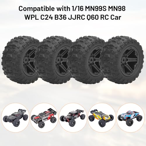 1/16 RC Wheels and Tires, daitoku 12mm Hex Hub RC Tires RC Car Truck Wheels for 1/16 1/14 SCY MJX WL HPX HBX JJRC