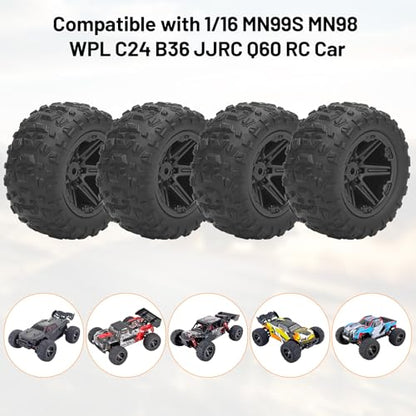 1/16 RC Wheels and Tires, daitoku 12mm Hex Hub RC Tires RC Car Truck Wheels for 1/16 1/14 SCY MJX WL HPX HBX JJRC