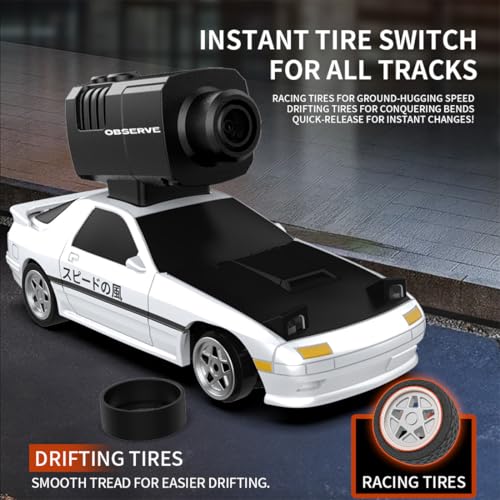 Mini 4WD RC Drift Car with Camera, Full Proportional High Speed Remote Control Vehicle, APP Controlled RC Racing Car with Gyroscope Drift System, LED Lights, Rechargeable Battery - color: Silver