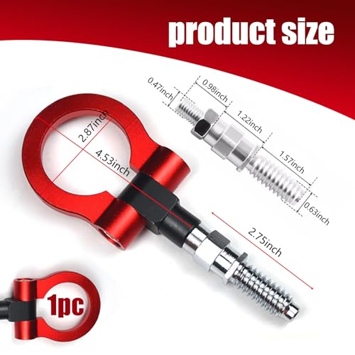 QODOLSI Pack-1 Car Front Bumper Tow Hook, Trailer Ring Replacement, Aluminum Bumper Pull Ring, Racing Recovery Hook, Screw-on Vehicle Modification Kit, for Most Cars, Trucks, Trailers (Red) - color: Red