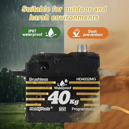 HobbyPark 40kg Waterproof High Torque RC Steering Servos Brushless Motor Fast Speed Standard Size HV Metal Gears for 1/8 1/10 RC Crawler Car Truck Buggy Control Angle 180° Programmable