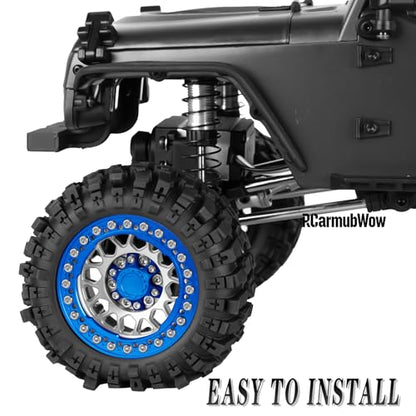 1.9 Beadlock Wheel & Tire Set, 88x36mm Rubber Crawler Tires Aluminum Alloy 1.9 Inch Beadlock Rims Compatible with 1/12 M-J-X H12Y H12Y+ H12P, MN-128 RC Climbing Car,Silver w/Navy Blue - color: Silver W/Navy Blue