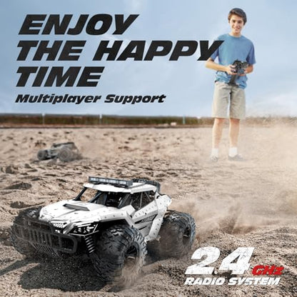 Tecnock RC Car 1/16 Scale Remote Control Car for Boys, High Speed 20 Km/h All Terrains Rc Monster Truck with Two Rechargeable Batteries & Head Chassis Lights Gift Toy for Kids Adults, Silver - color: Silver
