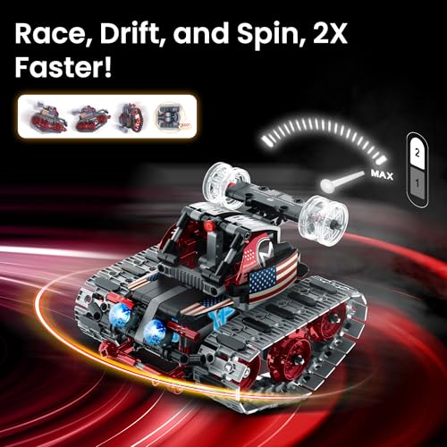 Sillbird Robot Building Kit STEM Gifts for Boys 8-12 with Remote Control | Coding Toys for Kids, Birthday Presents, App-Controlled, Build 4in1 Models, Rechargeable, Red Tracked Racer Car, 631 Pieces - color: 2-red