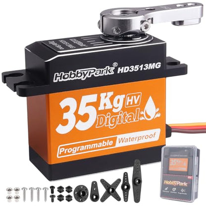 HobbyPark Waterproof 35KG High Torque Servo Motor Metal Gears Digital Servo Arduino Servo Full Aluminum Shell for 1/8 1/10 1/12 RC Crawler RC Truck RC Car Buggy Robotic DIY Control Angle 180°