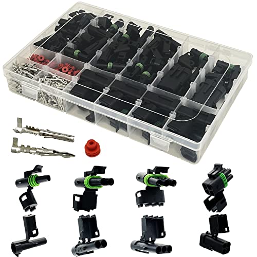 18-14 AWG 1/2/3/4 Pin Connector Weather Pack Connectors Kit (26 Set) | 1/2/3/4 Wire Waterproof WeatherPack Male and Female Automotive Electrical Wire Connectors Plug Terminals Kit 18-14 Gauge - size: 1-4pin/26kit/18-14AWG