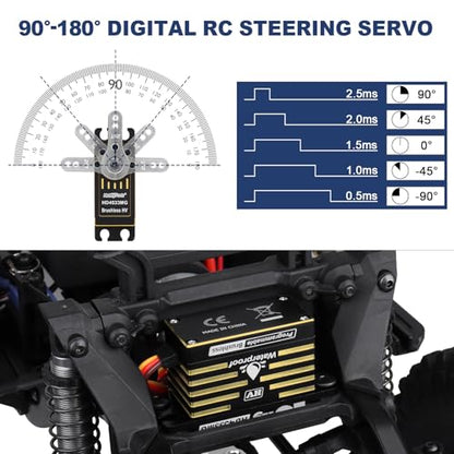 HobbyPark 45kg RC Servo High Torque Waterproof RC Steering Servo Metal Gear Digital Servos Stainless Steel Gears Aluminum Case for 1/7 1/8 1/10 RC Crawler Car Truck Buggy HV (Brushless Motor)