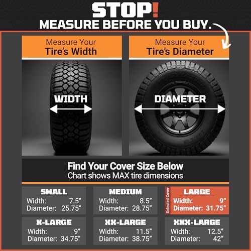 TIRESHIELD PRO Tire Covers Set of 4 - Heavy Duty All-Weather UV-Resistant Wheel Covers w/StormLock-System - Year-Round Protection for Your RV, Camper, Truck, Car & Trailer Tires w/ 29-31.75" Diameter - size: Large - Fits Tire Diameters 29-31.75", style: T