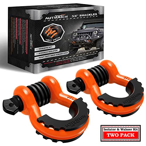 AUTMATCH D Ring Shackle 3/4" Shackles (2 Pack) 41,887Ibs Break Strength - Clevis Shackle with 7/8" Screw Pin and Shackle Isolator Washer Kit for Tow Strap Winch Off Road Vehicle Recovery, Orange&Black - color: Orange & Black