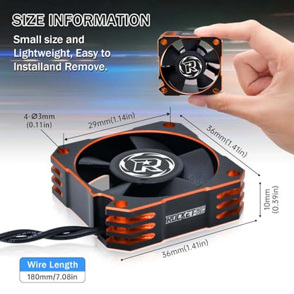 35 RC Motor Cooling Fan,21000RPM ESC Heatsink for 1/10 1/12 1/8 RC Car 3650,3660,3670 Brushless Motor (2 Pack Black+Orange) - style: 2pack Orange