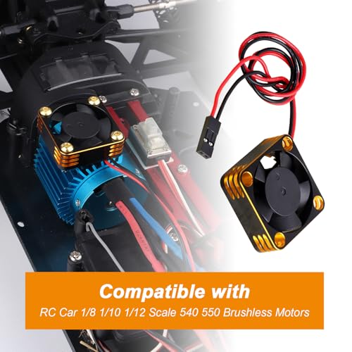 HobbyPark RC Brushless Motor Cooling Fan ESC Cooling Fan for RC Car 1/8 1/10 1/12 Scale 540 550 Brushless Motors (Black-Gold) - color: Black-Gold