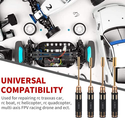 Hex Nut Screw Driver Set Titanium Nitride Coated Repair Tools Kit，4.0mm 5.5mm 7.0mm 8.0mm RC Multi-rotors Model Screwdriver Tool Kits (4PCS)