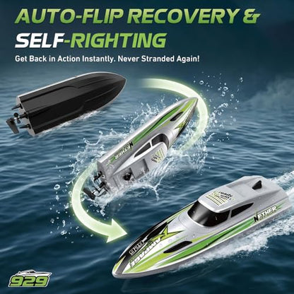 ARRIS Brushless RC Racing Boat with Auto Flip and LED Lights RTR | High-Speed Performance, Waterproof Hull, Propeller Drive, Pool & Lake Ready - color: Silver
