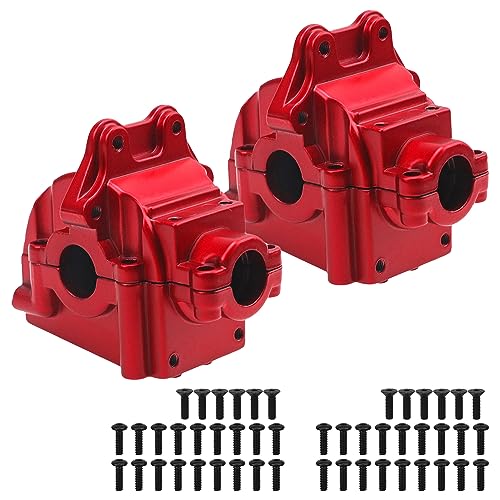 ShareGoo Metal Gearbox Housing Differential Cover & Differential Gear Set & Central Drive Shaft Compatible with WLtoys 144010 144001 144002 1/14 RC Car Upgrade Part (Red) - color: Red