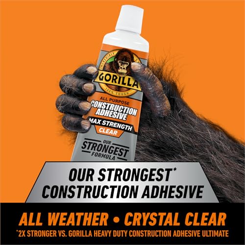 Gorilla Max Strength Construction Adhesive, 2.5 oz (Pack of 3), Clear, Waterproof for Quick Fixes Touch Ups, Bonds Wood Metal Glass Tile Stone Drywall, Indoor Outdoor Gap-Filling Paintable - size: 2.5oz (Pack of 3), style: 1 Pack