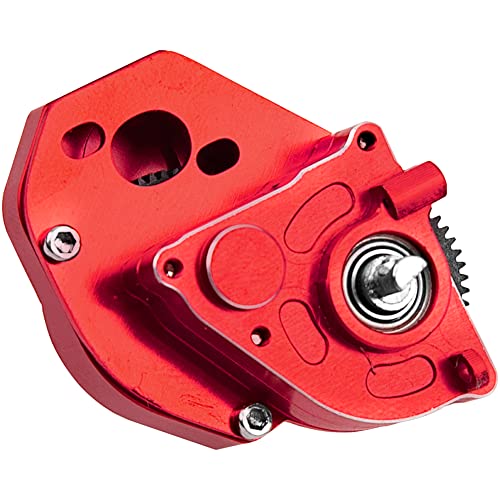 ShareGoo Aluminum Complete Transmission Gearbox w/Transmission Gear Upgrade Part Compatible with Axial SCX24 Deadbolt C10 JLU Gladiator Bronco 1/24 RC Crawler Car (Red) - color: Red