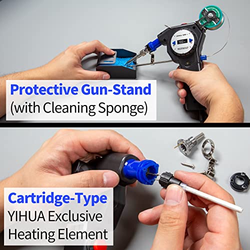 YIHUA 929D-II Soldering Gun Kit Motorized Industrial Automatic Solder Feeding with Digital Display, Temperature Contorl, Stabilization with 80g Solder Wire Soldering Kit - color: Blue