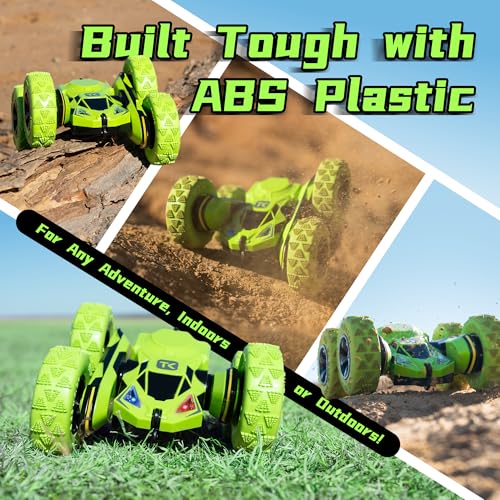Threeking Remote Control Flip Stunt Car Double Sided Driving Toys Gifts | Durable RC Cars with Breathing Soft Lights for Boys Girls Ages 6-12 - color: Green