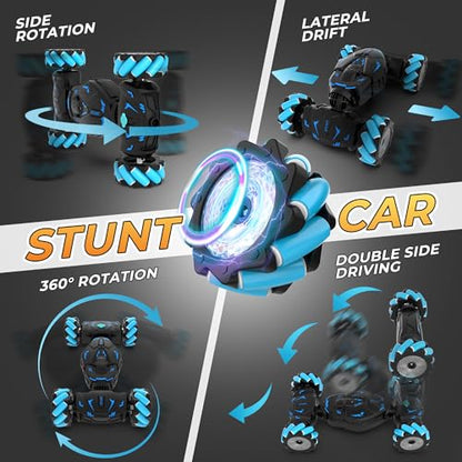 RC Stunt Cars Gesture Sensing Remote Control Car for Boys Gifts Toys, Blue | 2.4Ghz Hand Controlled Car with Lights Music Sprayer, 360° Rotation, Drift, 4WD Off-Road, Birthday Xmas Gifts Toys for Kids - color: Blue