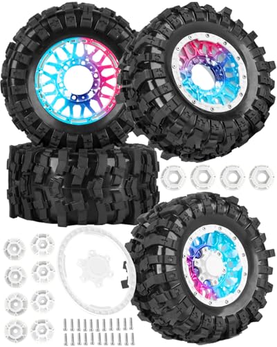 12mm/14mm/17mm RC Truck Wheel Tires for 1/10 Rustler Stampede Hoss,Granite Vorteks Big Rock,Axial Losi Redcat Rc4wd,Hard Plastic RC Truck Tires,RC Monster Truck Car Wheels,4PCS Colour - color: White&color