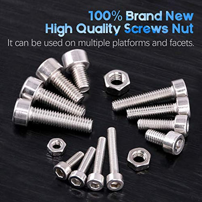 Glarks 510Pcs M3 M4 M5 304 Stainless Steel Hex Socket Head Cap Screws with Nuts Assortment Kit - size: Hex Socket Head Cap Screws Set