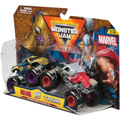 Monster Jam, Marvel Official Thanos Vs. Thor Die-Cast Monster Trucks, 1:64 Scale, Kids Toys for Boys and Girls Ages 3 and up - color: Iron Man Vs Thor