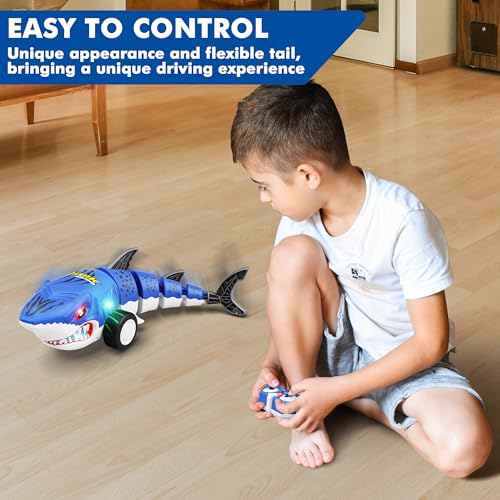 Remote Control Shark Car Toy for Kids, 360° Stunt Drift All Terrains Lights | 2.4GHz Rechargeable Electric RC Simulation Shark Stunt Car, Birthday Christmas Outdoor Gifts for 6,7,8,9,10-12 Boys Girls