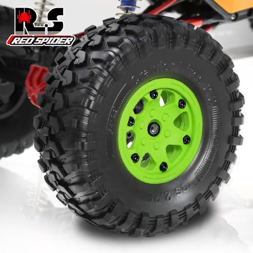 REDSPIDER 2.2 Beadlock Wheels and Tires（4pcs）Plastic wheels with lightweight design，All terrain tires.for 1:10 RC Axial SCX10 Canyon Trail 105Rims TRX4 TRX6(Green)