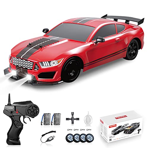 RC Drift Car 2.4GHz 1:16 Scale 4WD High Speed Remote Control Cars Vehicle with LED Lights Two Batteries and Drifting Tires Racing Sport Toy Cars for Adults Boys Girls Kids - color: Red