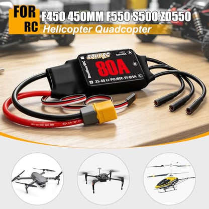 GOUPRC 80A Brushless ESC 2S-6S Electric Speed Controller with 5V/5A BEC XT60 Plug for RC Airplane, Fixed Wing, Multirotor Drone, FPV Racing - style: 80A