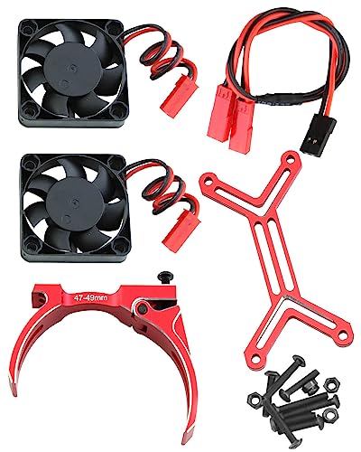 Motor Cooling Fan with 47-49mm Adjustable Mount Upgrades Part for 1/8 1/5 Infraction,Felony,Limitless,4985 1717 Motor,Aluminum 4010 High Speed Cooling Dual Fans 15000 RPM Heatsink,Red - color: Red/Cooling Fan