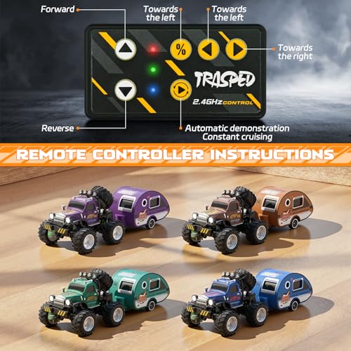 Snugzy Mini RC Car 1:64 Scale RC Truck for Kids with Trailer 2.4Ghz Remote Control Rechargeable RC Cars Toy Gifts for Boys Girls Adult (Purple) - color: Purple